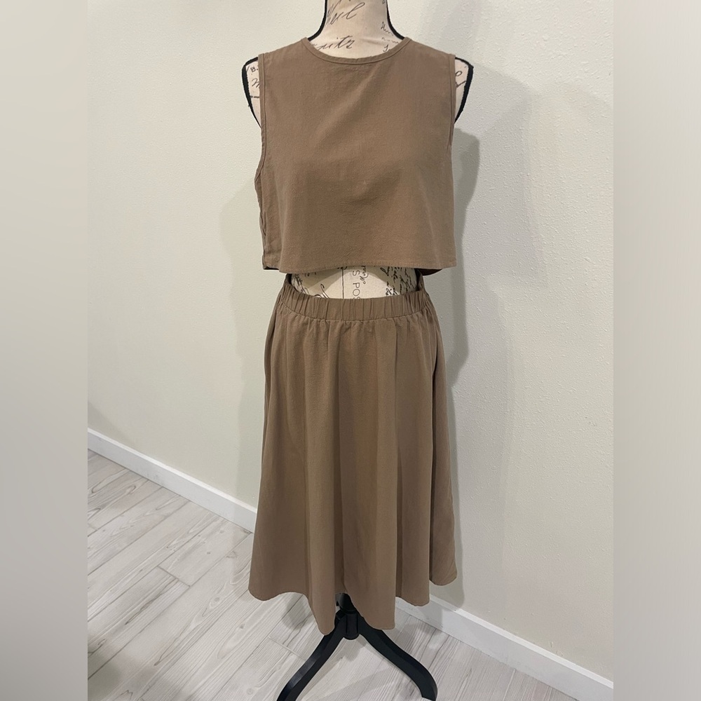 SHEIN Brown Midi A-Line Skirt Set Casual